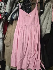 ピンク色 チェック柄 バックスリット キャミソール ONE PIECE