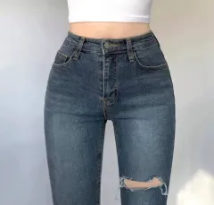 ダメージジーンズ ハイウエストデニム