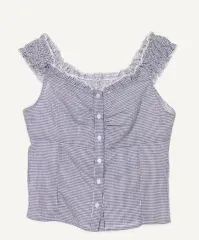 ギンガムチェック フリル ブラウス パフスリーブ L