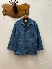 M) 90年代 デニム チョアジャケット チェック柄 ブランケット裏地