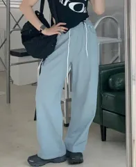 新品 スカイブルー コットン デニム ワイドパンツ ズボン