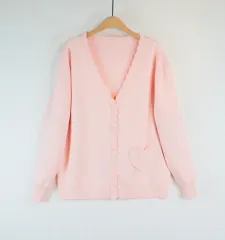 ベビーピンク ハート ポケット カーディガン (S)