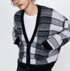 Zara ザラ チェック ウール ニット カーディガン
