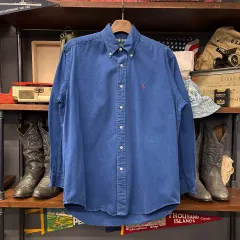90s ポロラルフローレン ウォッシュブルー ボタンダウンシャツ レッドポニー N749