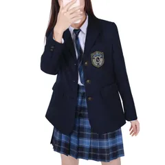 新品 [Moerstar] コスプレ 制服 ブレザー 女子高校生 jk 制服6点セット 女子高生 制服 スカート シャツ ネクタイ ボウタイ バッジ コスプレ 学生服 セーラー服 スクール 高校生制服 パーティ 入学式 卒業式 学園祭 文化祭 (ネイビー 三ボ