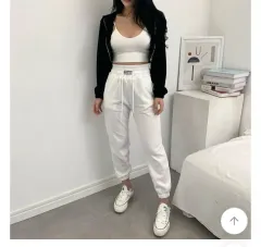 新品) 起毛ジョガーパンツ 白