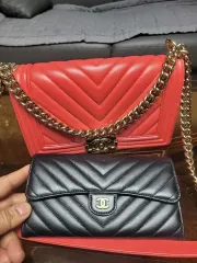CHANEL シャネル ボーイシャネル レッド / ブラック カードウォレット セット 傷なし