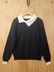 パールボタン アシンメトリー カラ バイカラーニット (新品) ブラック