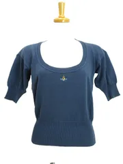 ヴィヴィアンウエストウッド Vivienne Westwood オーブ 刺繍 ニット トップス XS ブルー系 コットン 半袖