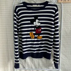 ヴィンテージ ミッキーマウス UNIQLO ユニクロ ネイビー ストライプ Tシャツ 917 y2k ストリート