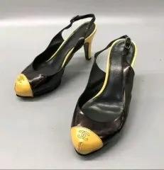 (イタリア ブランド)シャネル 正規品 ペンダント ツートン スリングバック ヒール-(225)