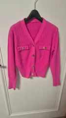 ピンク GOLDボタン ニット カーディガン