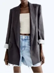 ザラ ZARA リネン ブラック テーラード ジャケット