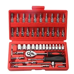 【在庫処分】ソケットレンチセット ラチェットレンチ ラチェット 差込角6.3(1/4インチ) 六角ソケット 作業セット 車 バイク 整備用工具 収納ケース付き (レッド)