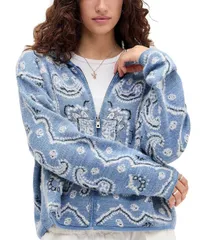 アーバンアウトフィッターズ レディース アウター ジャケット・ブルゾン ニット パーカー BDG Urban Outfitters Bandana Knit Hoodie Jacket Blue ブルのサムネイル