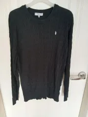 U S ポロ アッスン 黒 ケーブル編み ニット 115
