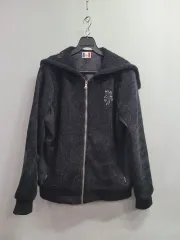 100)カステルバジャック レディース フード ジップアップ ブラック