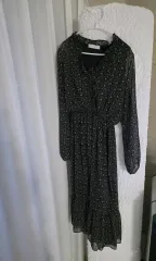 (華奢フィット)小花 シフォン ロング丈ワンピース ウエストシャーリング 55 66