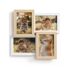 【新品】 フォトフレーム L判 多面 壁掛け 木製 ガラス 人気 おしゃれ 写真立て 額縁 ハガキ ポストカード アートワーク 写真フレーム 複数枚 縦 横 誕生日 記念日 新築祝い プレゼント(木-白 4枚) 1