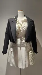 ブラック クロップド ジャケット + プリーツ スカート セット