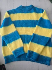 ボーダー柄ニットセーター ブルー/イェロー