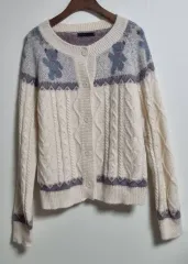 S (55) ニットピア アイボリー クマ ドール ケーブル編み ニット カーディガン