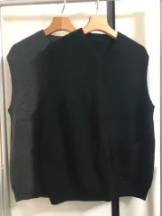 新品 MUJI LABO ニットベスト S-M (ブラック/チャコールグレー)