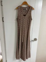 (日本 ヴィンテージ) アメリカ ノースリーブ ONE PIECE Vネック Long ブラウン