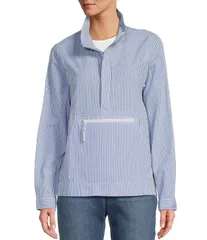 エルエルビーン レディース アウター コート モックネック ハーフジップ ジャケット LLBean Seersucker Anorak Mock Neck Half Zip Pullover Long Sleeve Jacket Bright Capri