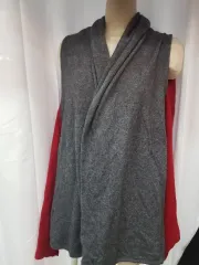 グレー/レッド カシミア100 マンゴー ベスト マフラー
