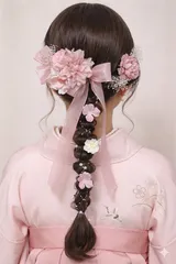 成人式　髪飾り　卒業式　結婚式　リボン　ピンク　ドライフラワー　ヘッドドレス