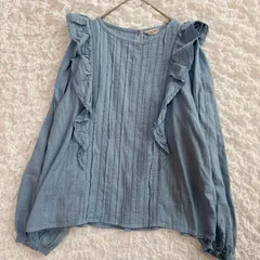 サマンサモスモス　ブルー　ドビーストライプレースフリルブラウス　水色