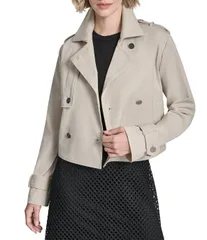 ダナキャラン レディース アウター コート クロップド ジャケット DKNY by Donna Karan Cropped Single Breasted Notch Lapelong Sleeveのサムネイル