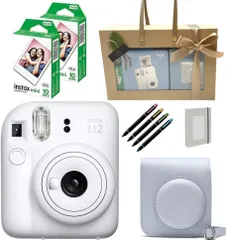 新品 インスタントカメラ チェキ instax mini 12 ラッピングBOX フィルム20枚＆純正ケース＆チェキアルバム＆デコペン (ホワイト)
