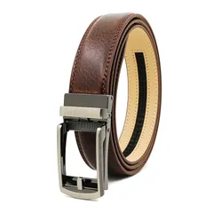 【新品】 [ulterra] メンズ ベルト 本革 オートロック ギフトボックス付き おしゃれ 穴なし ビジネス スーツ カジュアル フリーサイズ 無段階 (ダークブラウン/ベージュ) 1