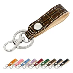 【新品】 [leo&aoi] キーリング キーホルダー 本革 スナップボタン ベルト式 バッグチャーム 本革キーリング 牛革 レザー 鍵 カギ レディース メンズ エナメル 型押し 美クロコダイル オーク