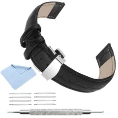 【新品】 TEECY おしゃれ レザー 時計バンド 本革 メンズ 腕時計 バンド レザー 交換ベルト 本革 ストラップ ヴィンテージストラップ 交換用工具付き ブラック 18mm 1