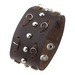 【新品】 スタッズ牛革 レザーブレスレット ブラウン メンズ 本革 ベルト [581_2leb] 0