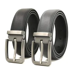 【新品】 [KASSAI] １ピン本革メンズベルト 3.2幅(2本セット(ブラック/グレー), 126)