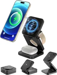 新品 ワイヤレス充電器 3-in-1 マグネット式 折り畳み式 Qi対応 急速充電 軽量 5W/7.5W/10W/15W対応iPhone16/15/14/13/12/iWatch Ultra2/Ultra/SE/10/9/8/7/6/5/4/3/AirPods