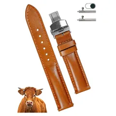【新品】 [vinacreations] ブラウン 22mm 牛革本革時計ベルト Ｄバックル クイックリリースバネ棒 メンズ カーフレザー交換用腕時計バンド 皮 腕首ディーバックル付き 厚い 替えベルト クイックチェンジ 男性用 ビンテージ レトロ DH- 0