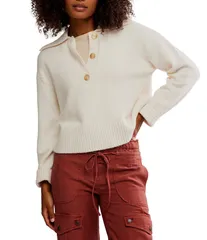 フリーピープル レディース アウター ニット・セーター ポロシャツ セーター Free People Trading Up Collared Neckline Long Sleeve Polo Sweater Ivory アイボリー