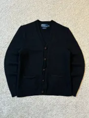 レディース XL ポロラルフローレン Vネック ウール カーディガン ブラック