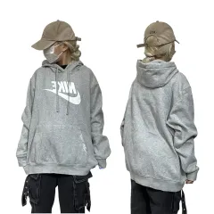 ナイキ グレー ミッド 白 スウッシュ フーディー オーバーサイズ フーディーTシャツ XL