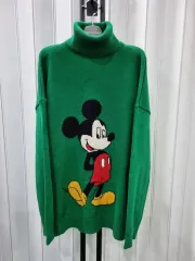 ミッキーマウス グリーン色 ロールネック ニット