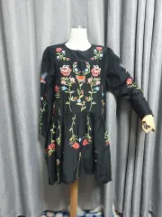 Mザラ 刺繍 ブラックワンピース