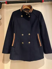 55-66) ネイビー ウール ブレンド コート