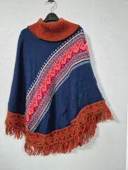 エスニック パータン ケープ ショール ニット Free!