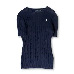 ポロラルフローレン 白ポニー ネイビー ケーブル 半袖 ニット L