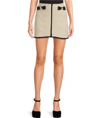 ブルーペッペーブルーペッパー レディース ボトムスカート ミニ セーター コントラスト Blu Pepper Contrast Piping Bow Front Rhinestone Coordinating Mini Sweater Skirt Natura